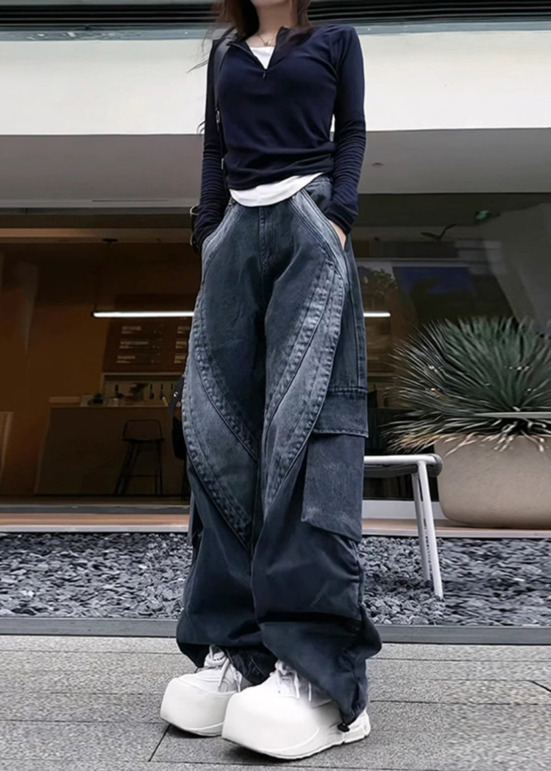 With Oversized Spring Denim Black Classy Pants Pockets