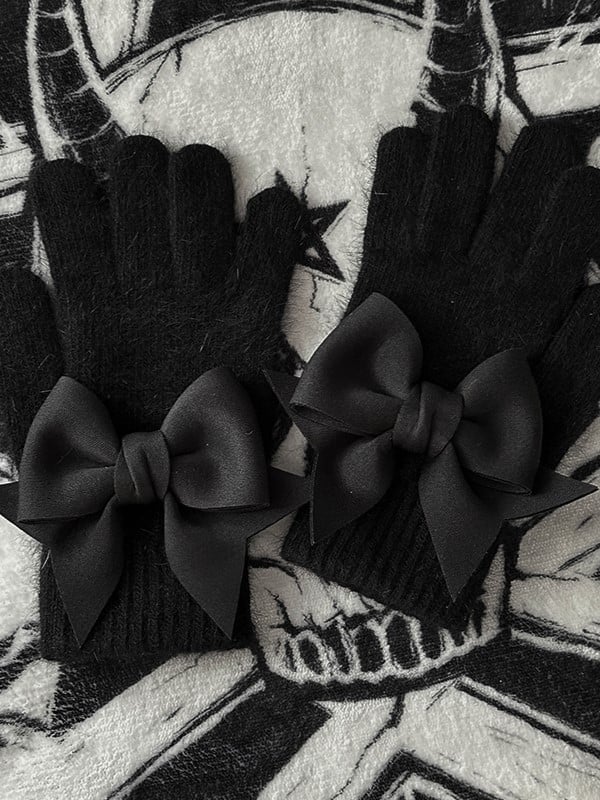Black Details Bowknot Gloves Finger Pads Gothic at Cutout