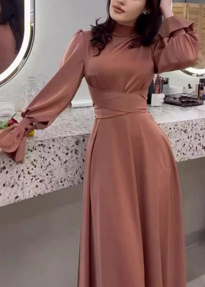 Autumn 2025 Waist Cinching Elegant Long Dress Silk