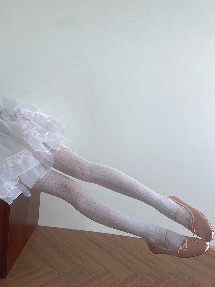 Hollow-out Pattern Lolita Tights Heart White
