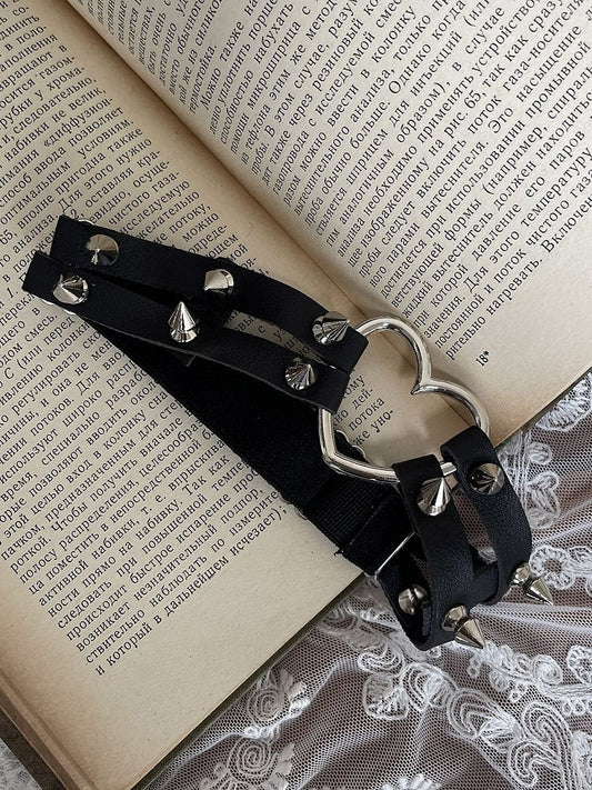 With Heart Studs Decoration Leg Black Loop and Ring