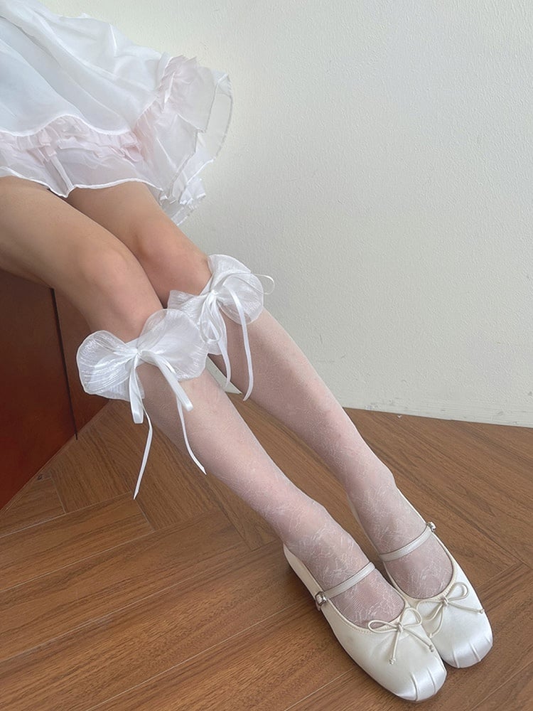 Bowknot Underknee Design Stockings Black/White