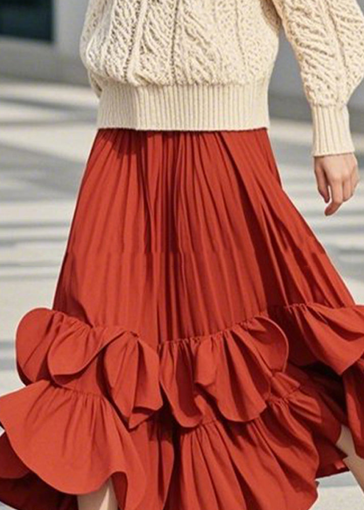 Line DIY Patchwork Red Ruffled Spring A Skirts