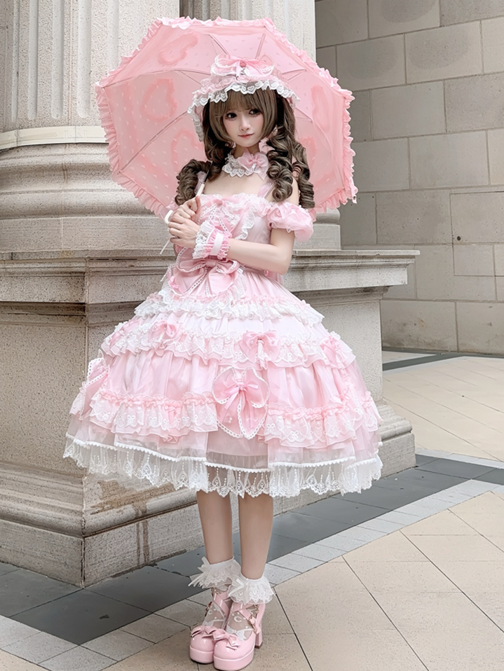 Dress Details Pink Bow Sweet at Big Accents Princess with Back Bead Lolita and