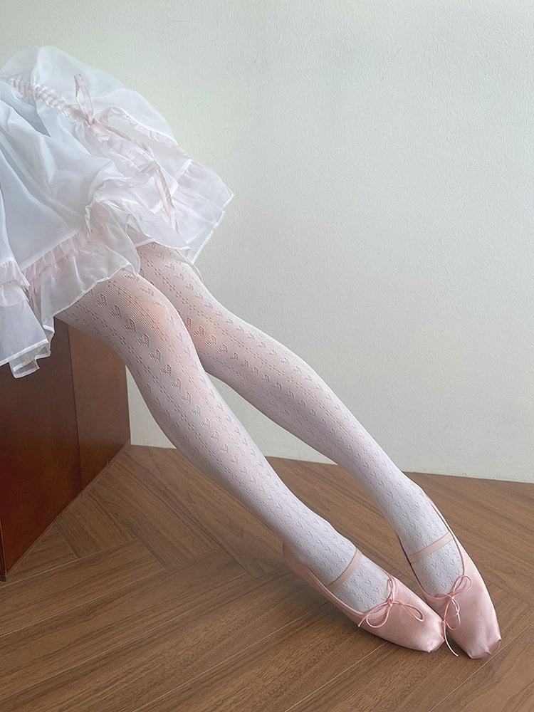 Hollow-out Pattern Lolita Tights Heart White