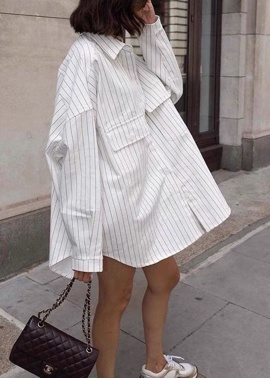 Peter White Collar Spring Oversized Cotton Shirts Striped Pan
