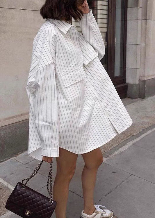 Peter White Collar Spring Oversized Cotton Shirts Striped Pan