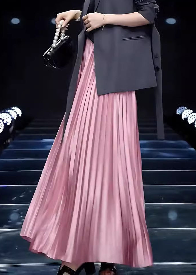 Cotton Wrinkled Skirts Pink Spring Solid Loose