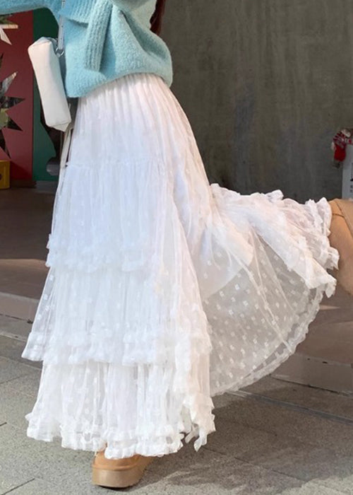 White Skirts Waist Spring Ruffled French High Lace