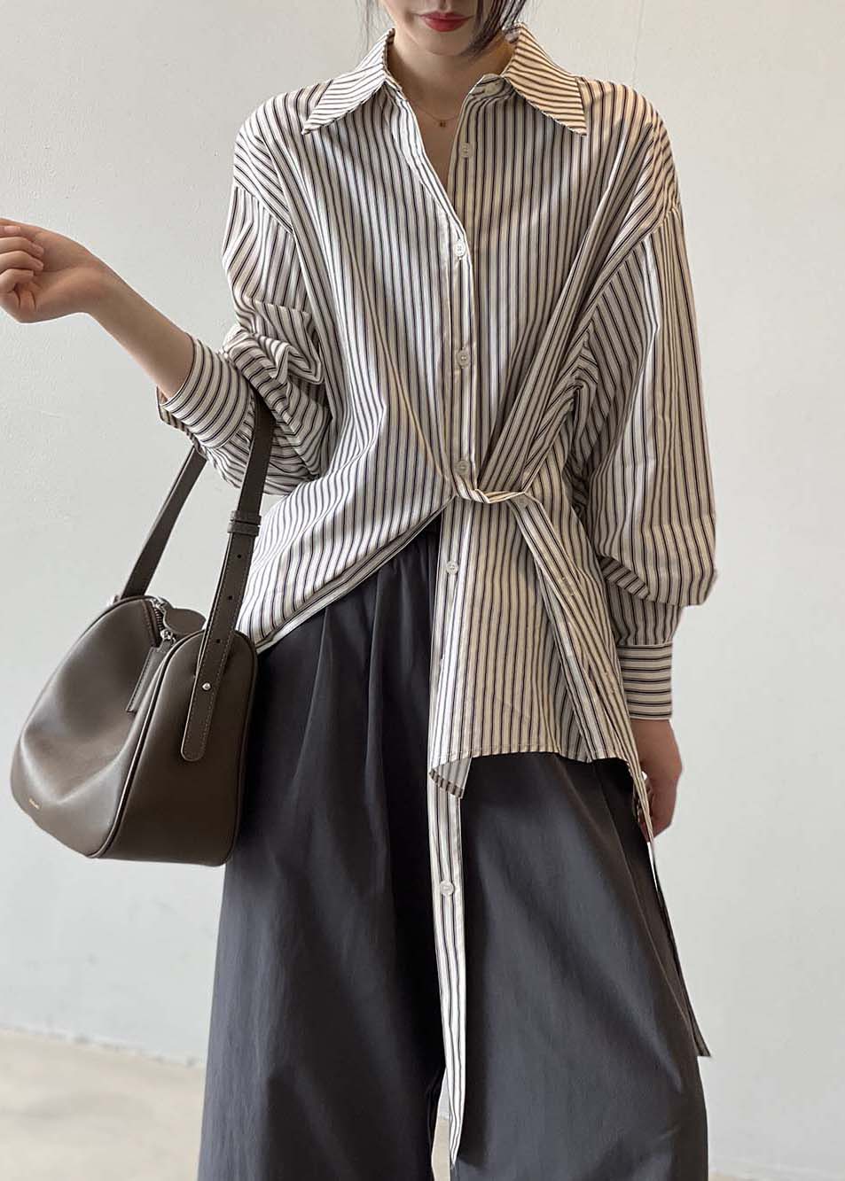 Collar Shirt Cotton Fall Pan French Button Peter Striped