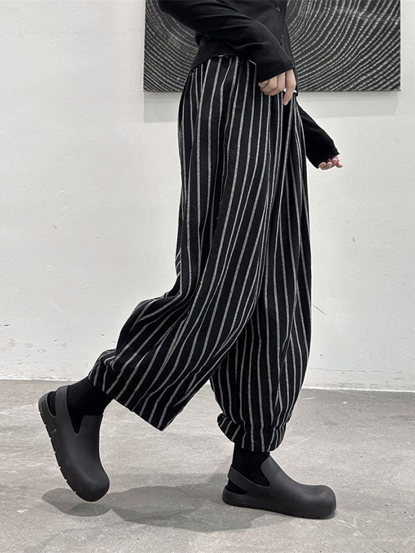 Cool High-Waisted Harem Split-Joint Pants Striped Pattern