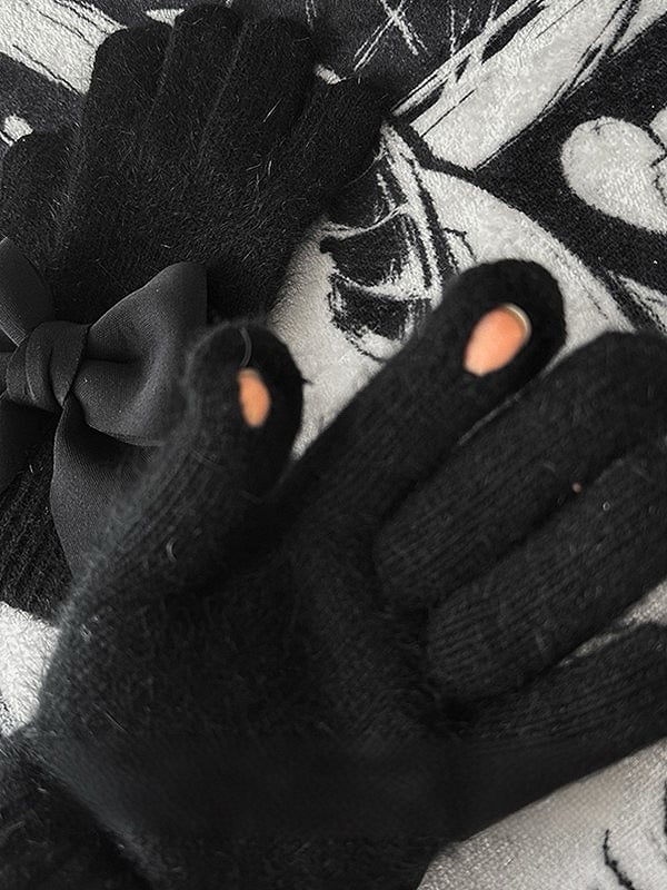 Black Details Bowknot Gloves Finger Pads Gothic at Cutout