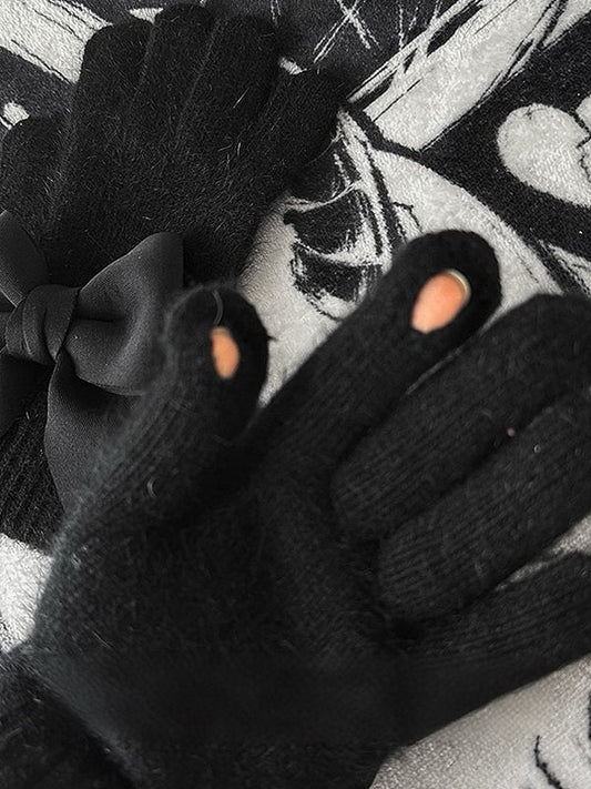 Black Details Bowknot Gloves Finger Pads Gothic at Cutout