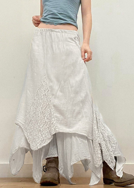 Bohemian White Asymmetrical Lace Patchwork Skirts Summer QC034