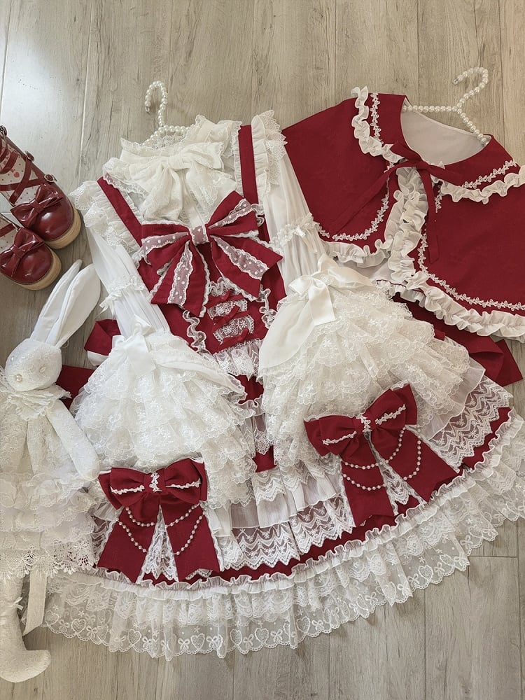 Lolita Red Bows Dress Tiered Skirt Decoration Big Hanayome