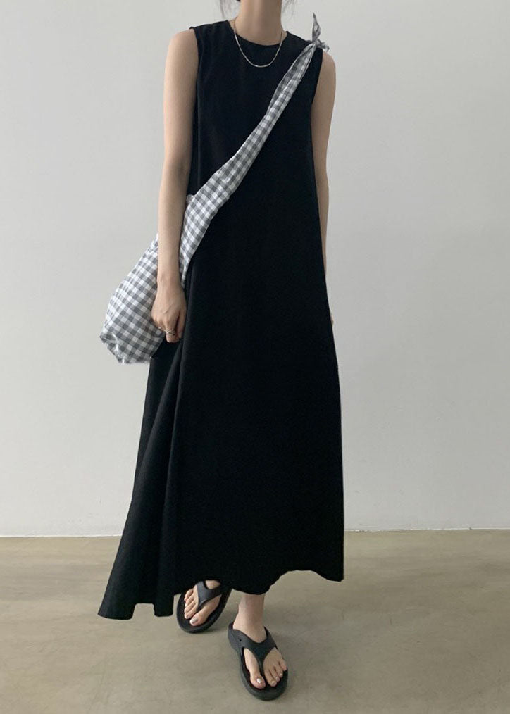 Black O-Neck Sleeveless Robe Cotton Dresses