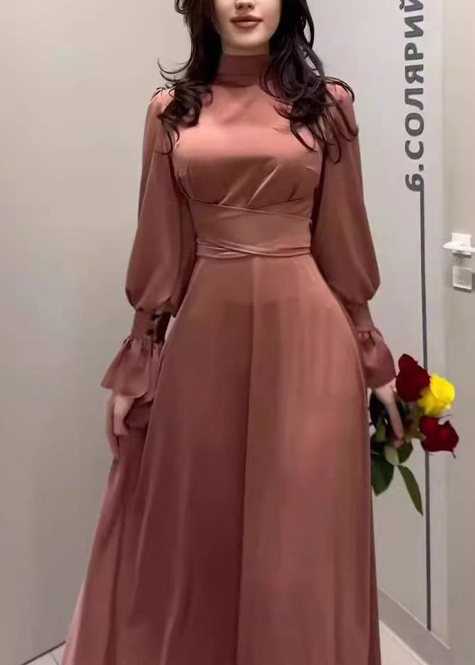 Autumn 2025 Waist Cinching Elegant Long Dress Silk