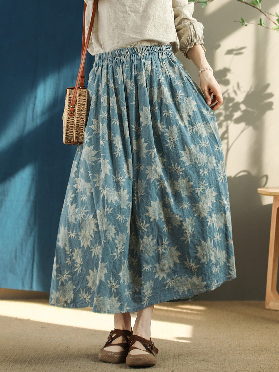 Plus Size Floral Vintage Elastic Waist Summer Loose Skirt RR1030