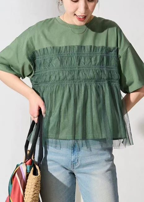 Oversized Patchwork Fine Summer Tanks Green Tulle