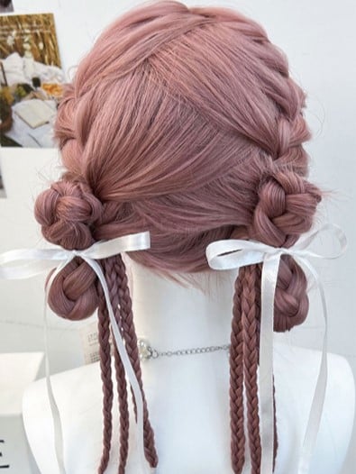 Braided Wig Pink Synthetic