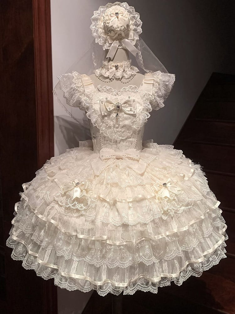 Hime Skirt Lolita Fabric Apricot Tiered Bodice Hanayome Butterfly Dress