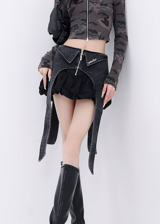 Skirts Fall Denim Black Short Style American Patchwork