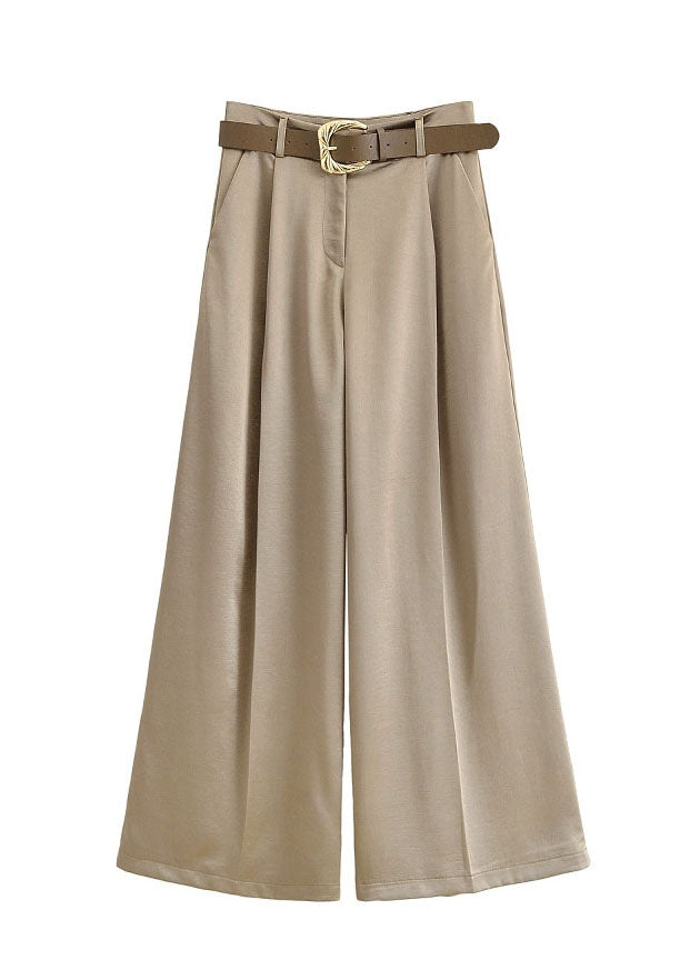 Leg Wide Style Light American Brown Pants Waist High Silk Summer