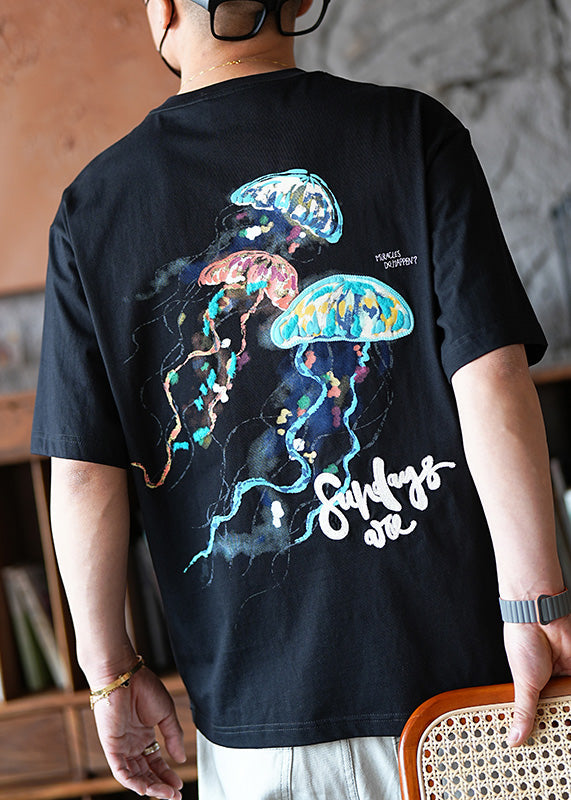 Cotton White Shirts T Men Embroideried Graphic American Style