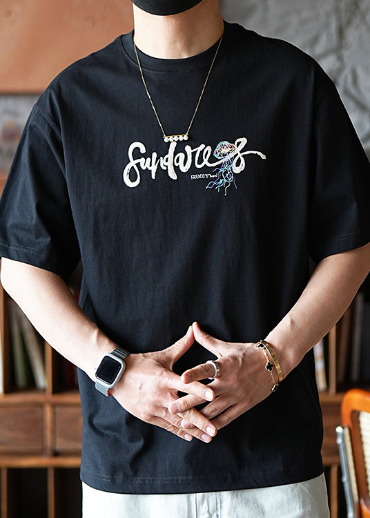 Cotton White Shirts T Men Embroideried Graphic American Style