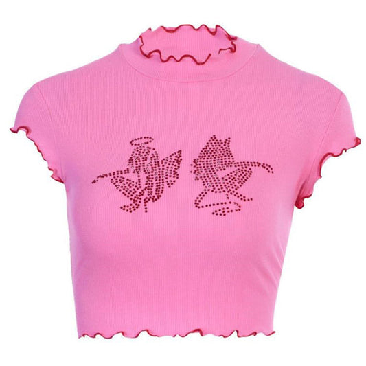 Pink Angel and Devil Crop Top