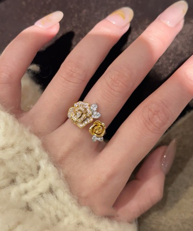 Set Antique Rings Zircon Snake Floral Piece Two Gold