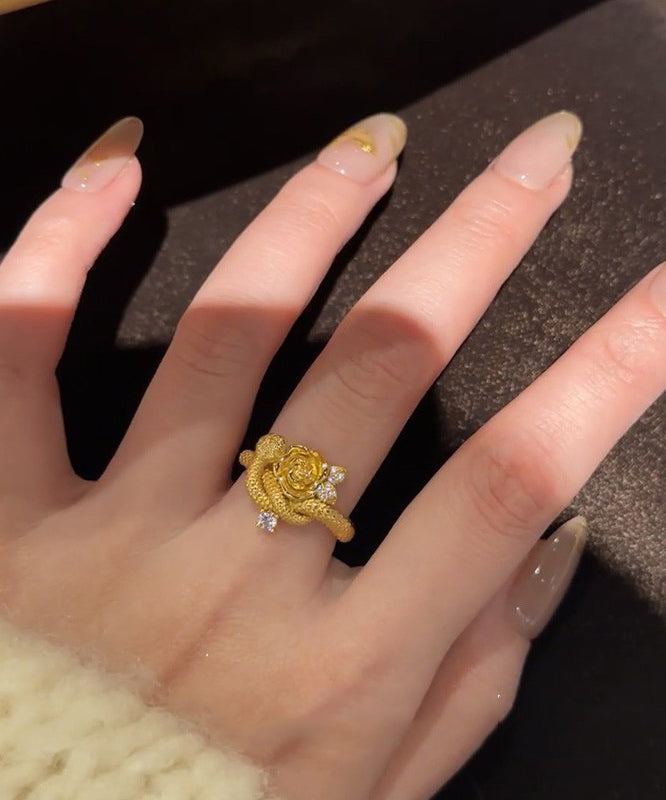 Set Antique Rings Zircon Snake Floral Piece Two Gold