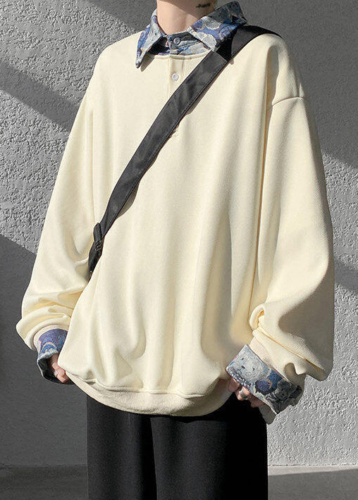 Sweatshirt Two Woolen Peter False Apricot Pan Pieces Button Mens