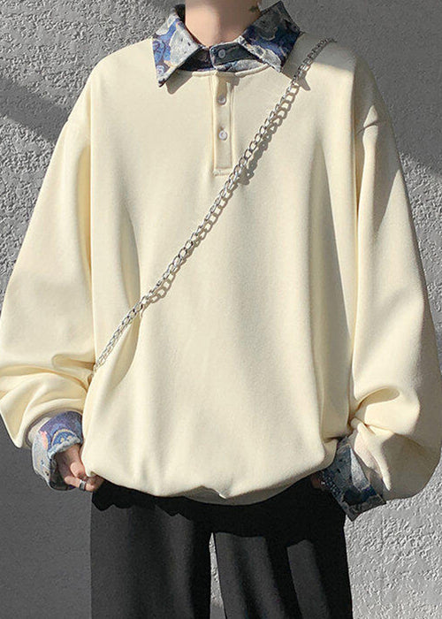 Sweatshirt Two Woolen Peter False Apricot Pan Pieces Button Mens