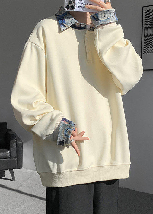 Sweatshirt Two Woolen Peter False Apricot Pan Pieces Button Mens