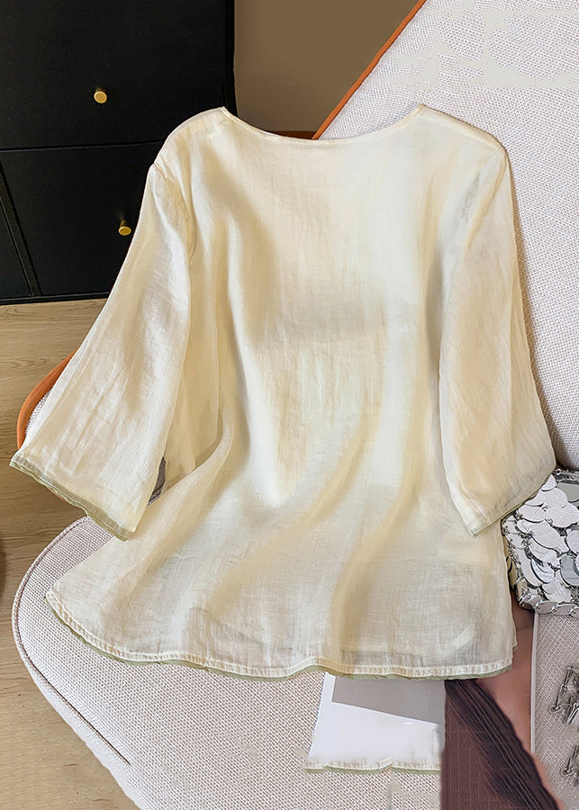 Apricot Embroidered Cotton Button Shirt Tasseled Spring