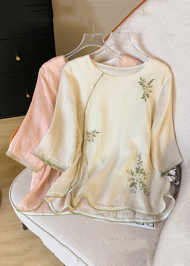 Apricot Embroidered Cotton Button Shirt Tasseled Spring