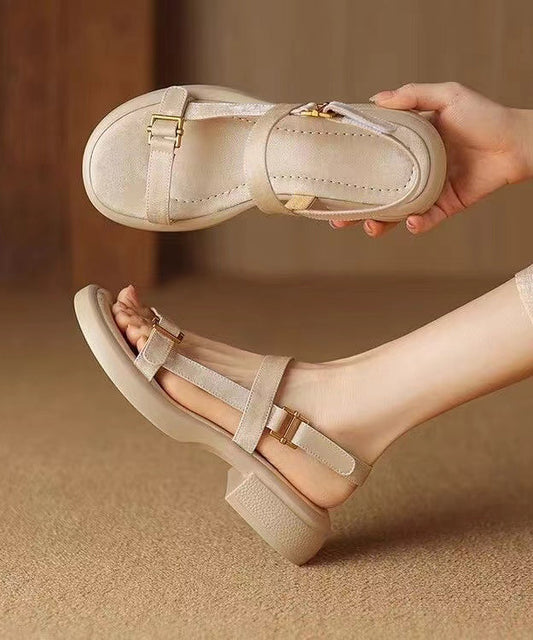 Apricot Chunky Cowhide Leather Casual Splicing Sandals WT020