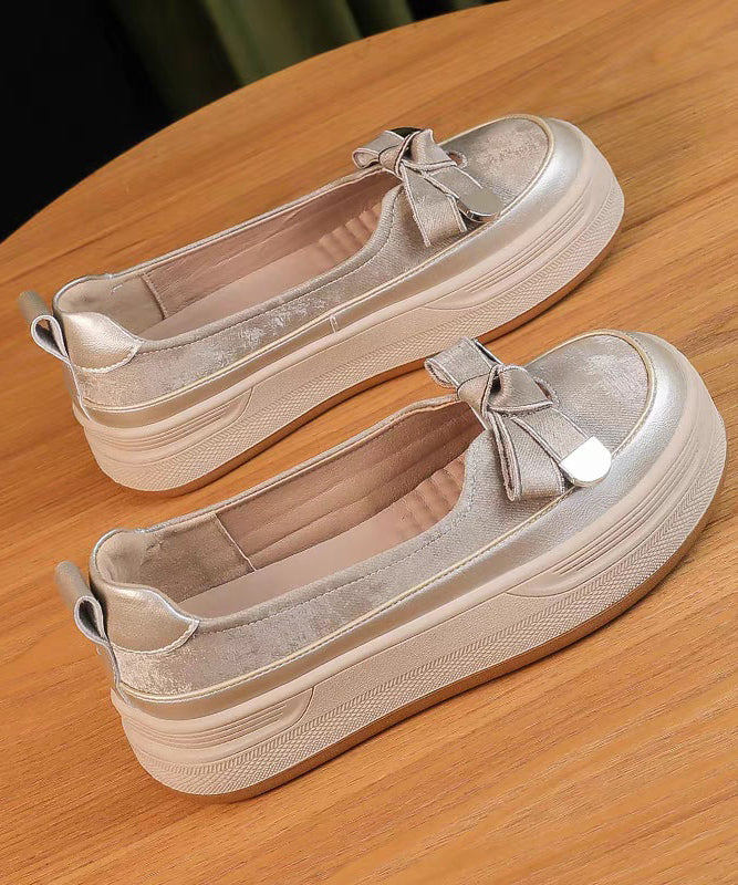 Comfortable Apricot Platform Shoes Bow Splicing Casual