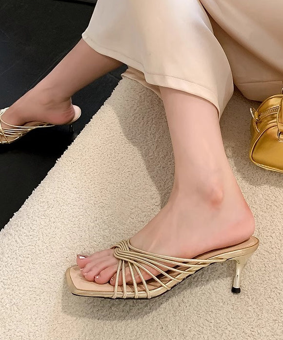 Slide Sandals Leather Faux Peep French Splicing Apricot Toe