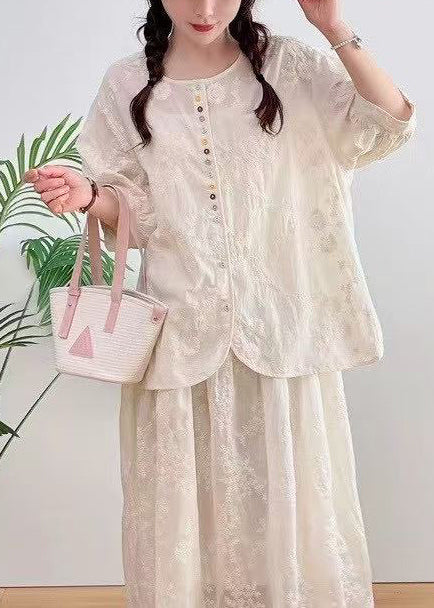 Cotton Jacquard Oversized Shirt Summer Apricot