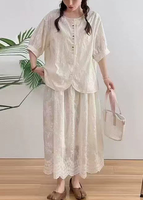 Cotton Jacquard Oversized Shirt Summer Apricot