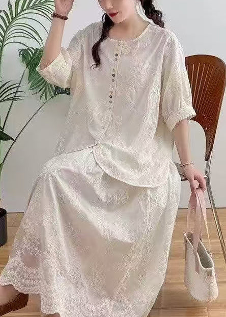 Cotton Jacquard Oversized Shirt Summer Apricot
