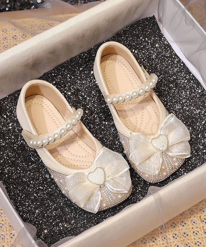 Kids Feet Flat Nail Bead Zircon Buckle Shoes Strap Apricot Girls
