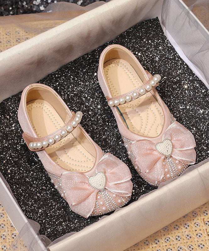 Kids Feet Flat Nail Bead Zircon Buckle Shoes Strap Apricot Girls