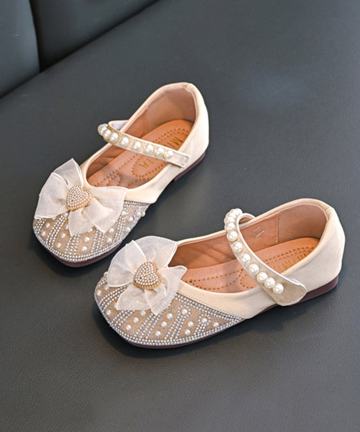 Kids Feet Flat Nail Bead Zircon Buckle Shoes Strap Apricot Girls