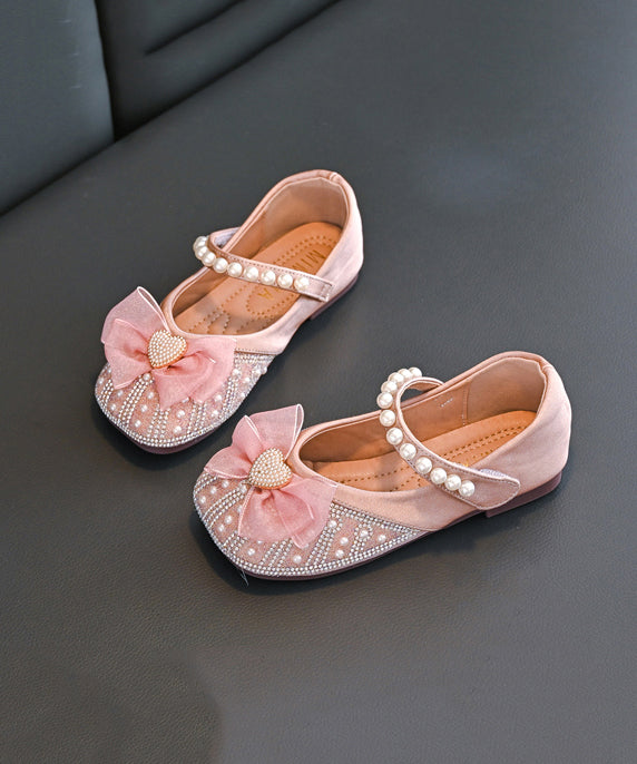 Kids Feet Flat Nail Bead Zircon Buckle Shoes Strap Apricot Girls