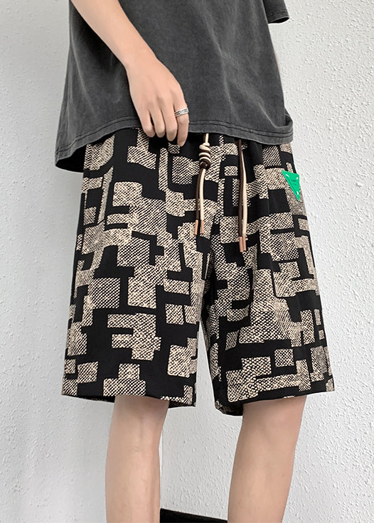 Shorts Apricot Summer Men Pockets Waist Cotton Elastic French