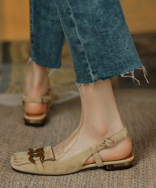 Water Sandals Splicing Sequined Apricot Suede Tassel