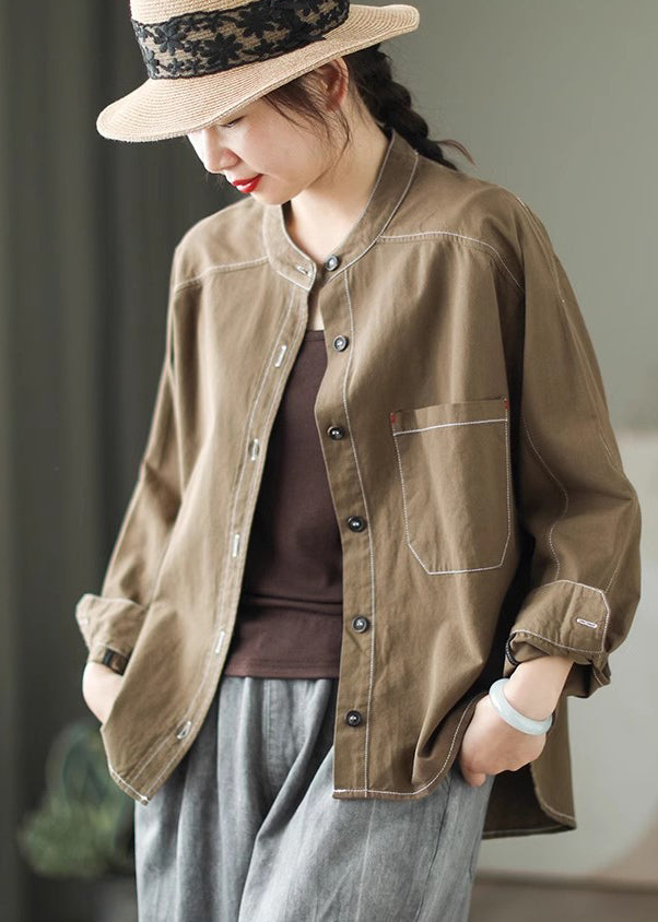 Army Green Cotton Shirt Tops Oversized Spring TM019